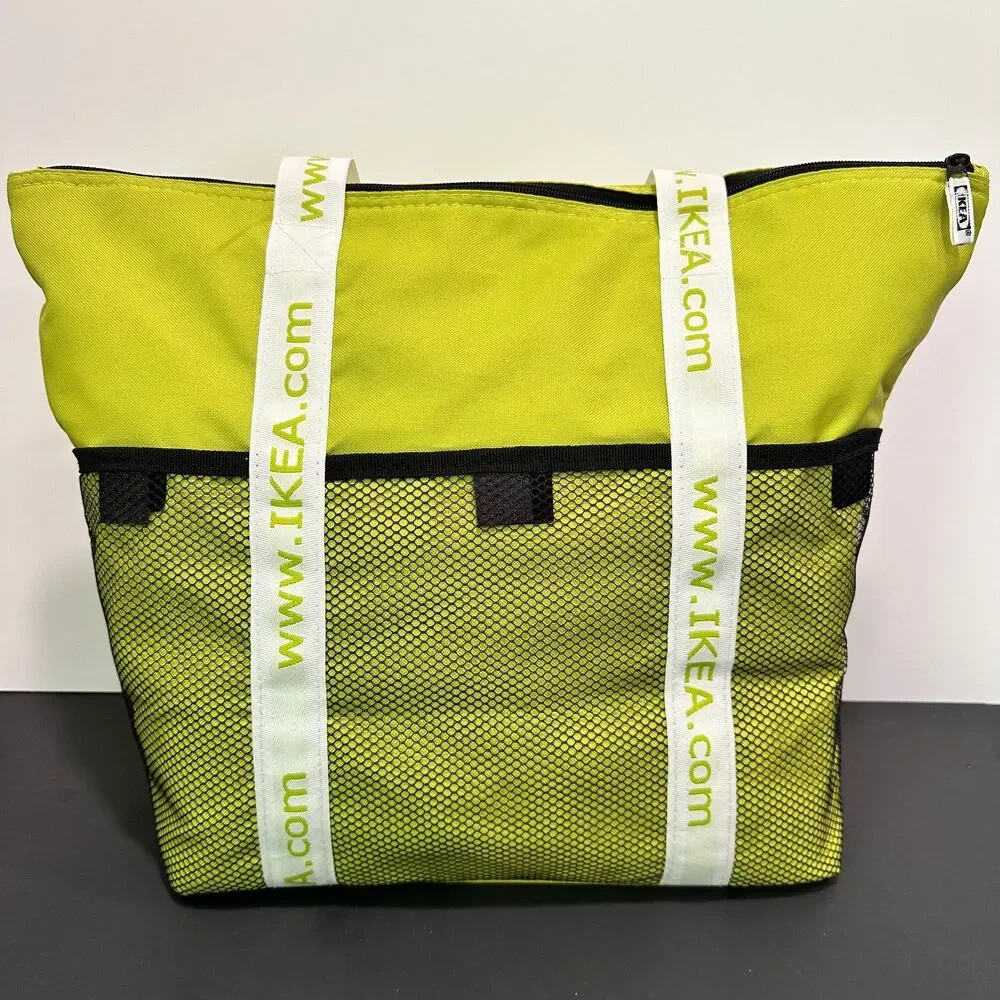 IKEA KYLVÄSKA Lime Green Insulated Cooler Tote Bag Large Zip Mesh Pocket Travel